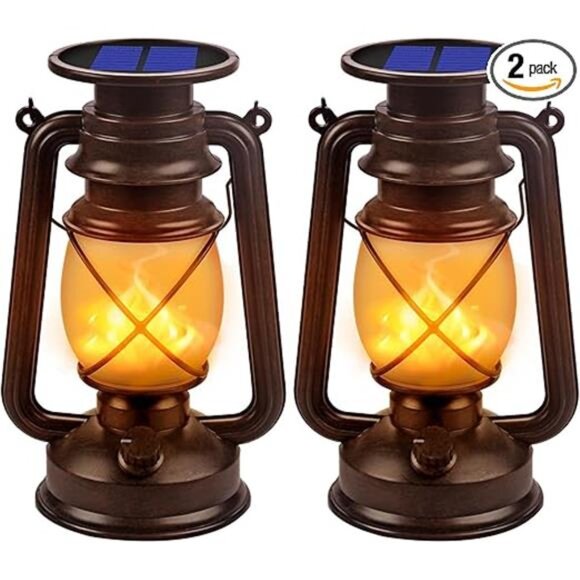 Solar Lantern Outdoor Hanging Solar Lights Dancing Flame Led Waterproof Camping - Picture 7 of 7